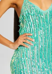 Saros Feather Sequin Crochet Dress(Miami Mint,XS/S)