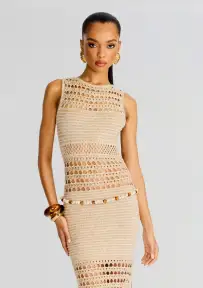Kylan Knit Crochet Dress(MetallicIvoryBronze,XXS)