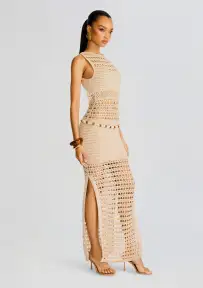 Kylan Knit Crochet Dress(MetallicIvoryBronze,XXS)