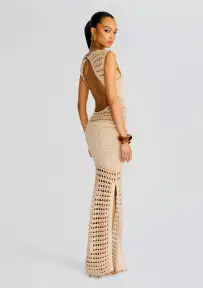 Kylan Knit Crochet Dress(MetallicIvoryBronze,XXS)
