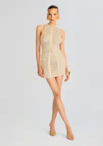 Tilli Knit Crochet Vest(Linen Beige,XXS)