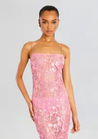 Delaina Sequin Lace Dress(Pink,XXS)