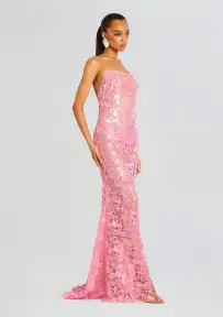 Delaina Sequin Lace Dress(Pink,XXS)