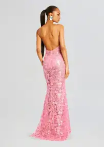 Delaina Sequin Lace Dress(Pink,XXS)