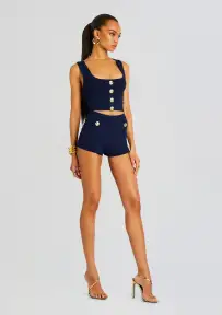 Nella Bandage Knit Top(Metallic Navy,XXS)