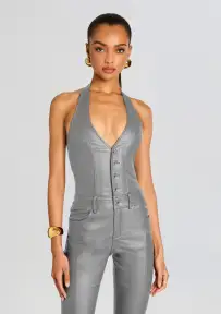 Cynthia Coated Denim Jumpsuit(Coated Grey,XXS)