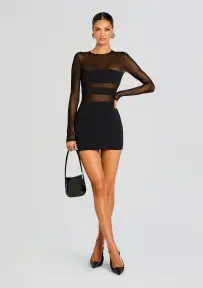 Lars Mesh Mini Dress(Black,XXS)