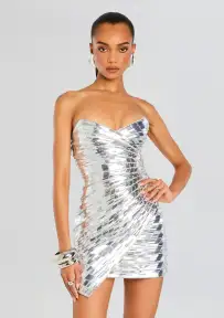 Aura Embellished Dress(Silver,XS)