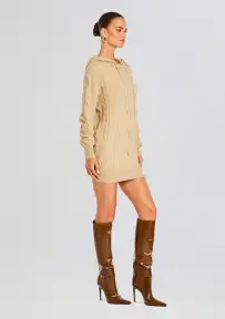 Cab Cable Knit Hoodie Dress(Tan,XXS)