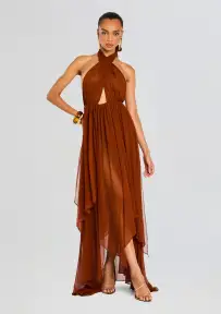 Ina Silk Chiffon Dress(Caramel,XXS)