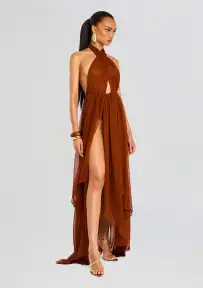 Ina Silk Chiffon Dress(Caramel,XXS)