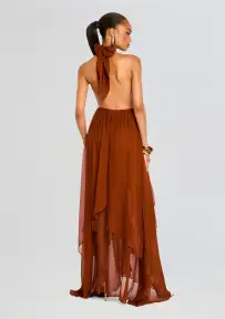 Ina Silk Chiffon Dress(Caramel,XXS)