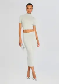 Koko Knit Tea Length Skirt(Light Grey,XXS)
