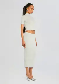 Koko Knit Tea Length Skirt(Light Grey,XXS)