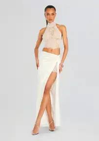 Reeve Silk Maxi Skirt(White,XXS)