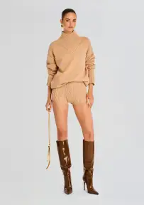 Dessa Chunky Knit Sweater Dress(Tan,XXS)