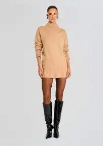 Dessa Chunky Knit Sweater Dress(Tan,XXS)