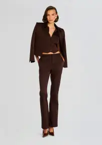 Elvira Heavy Satin Slim Flare Trouser(Ash Brown,00)