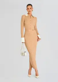 Prunella Cable Knit Skirt(Tan,XXS)