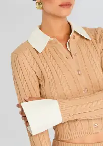 Eloise Cable Knit Cardigan(Tan,XXS)