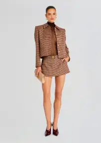 Myna Tailored Mini Skort(Camel Houndstooth,XXS)