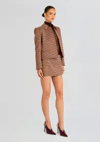 Myna Tailored Mini Skort(Camel Houndstooth,XXS)
