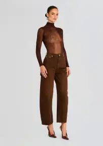 Marbel Mid Rise Barrel Jean(Vintage Brown,23)