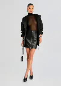 Adrienne Leather Skirt(Black,XXS)