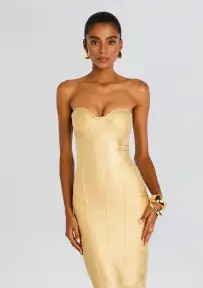 Charlize Coated Knit Dress(Gold,XXS)