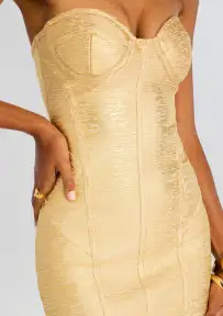 Charlize Coated Knit Dress(Gold,XXS)