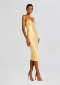 Charlize Coated Knit Dress(Gold,XXS)