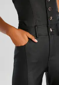 Cynthia Coated Denim Jumpsuit(Coated Black,XXS)