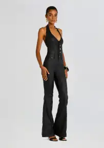 Cynthia Coated Denim Jumpsuit(Coated Black,XXS)