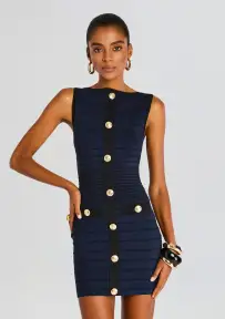 Erin Bandage Dress(Navy/Black,XXS)