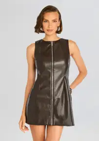 Aria Vegan Leather Mini Dress(Ash Brown,XXS)