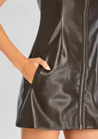 Aria Vegan Leather Mini Dress(Ash Brown,XXS)