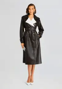 Estelle Vegan Leather Trench Coat(Ash Brown,XXS)