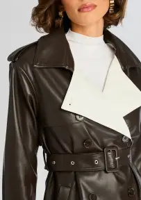 Estelle Vegan Leather Trench Coat(Ash Brown,XXS)