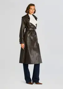 Estelle Vegan Leather Trench Coat(Ash Brown,XXS)