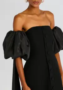 Laurent Mini Button Dress with Black Plumes(Black,XS)