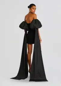 Laurent Mini Button Dress with Black Plumes(Black,XS)