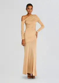 Persephone Ruched Maxi Dress(Tan,XXS)