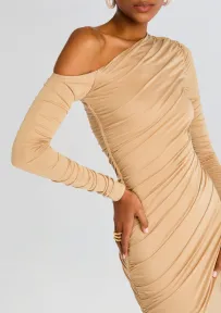 Persephone Ruched Maxi Dress(Tan,XXS)