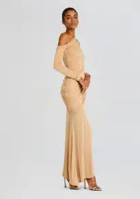 Persephone Ruched Maxi Dress(Tan,XXS)