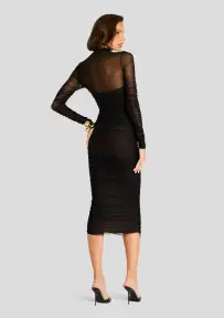 Trina Mesh Ruched Midi Dress(Black,XXS)
