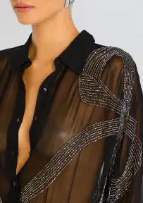 Cherish Embellished Shirt(Black,XXS)
