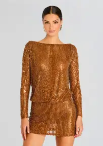 Danae Crystal Dress(Cinnamon/Gold,XXS)