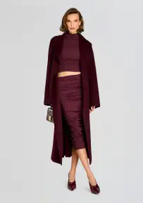 Darcy Mid Rise Ruched Midi Skirt(Merlot,XXS)