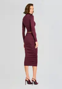 Darcy Mid Rise Ruched Midi Skirt(Merlot,XXS)