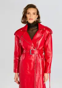 Knightley Leather Trench Coat(Lipstick Red,XXS)